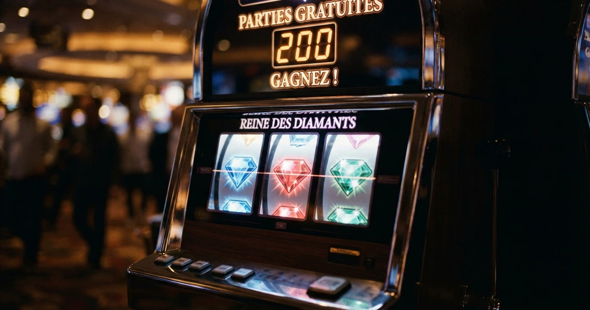 Machine à sous en ligne avec des rouleaux colorés et un compteur affichant des tours gratuits
