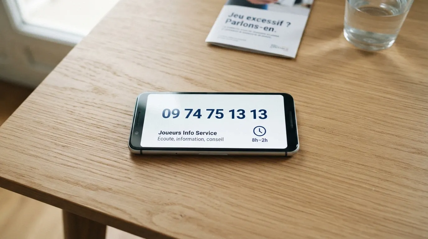 Visuel des numéros et sites d'aide aux joueurs : Joueurs Info Service, SOS Joueurs, Evalujeu.fr
