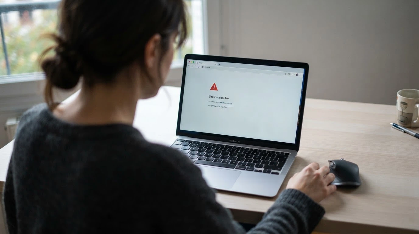 Écran d'ordinateur affichant la page « Lutter contre l'offre illégale » du site anj.fr, avec le bandeau officiel de l'Autorité nationale des jeux et un extrait de la liste des sites bloqués.