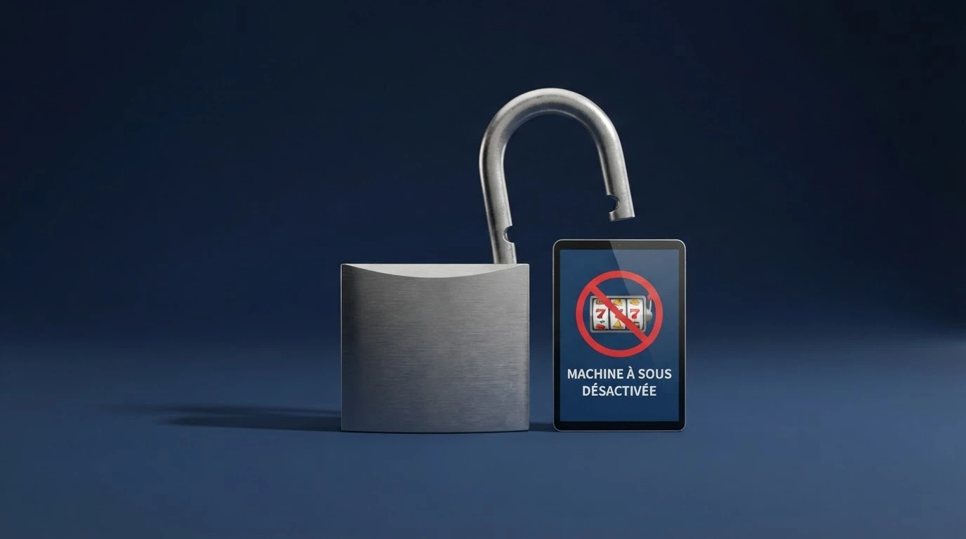 Le logo de l'ANJ sur un fond neutre, avec la mention « machines à sous en ligne interdites » en surimpression