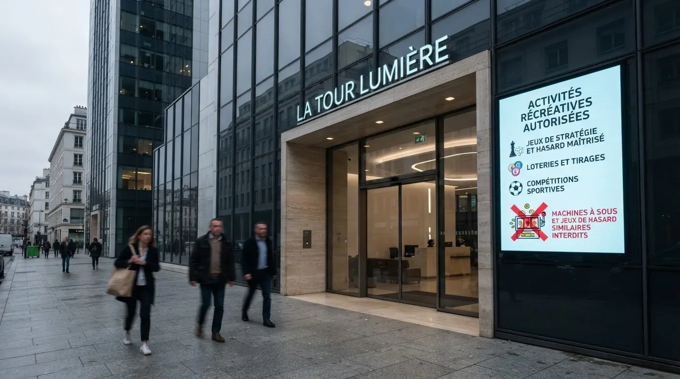 La façade du siège de l'ANJ ou un écran officiel anj.fr affichant la liste des jeux autorisés, le casino en ligne absent.
