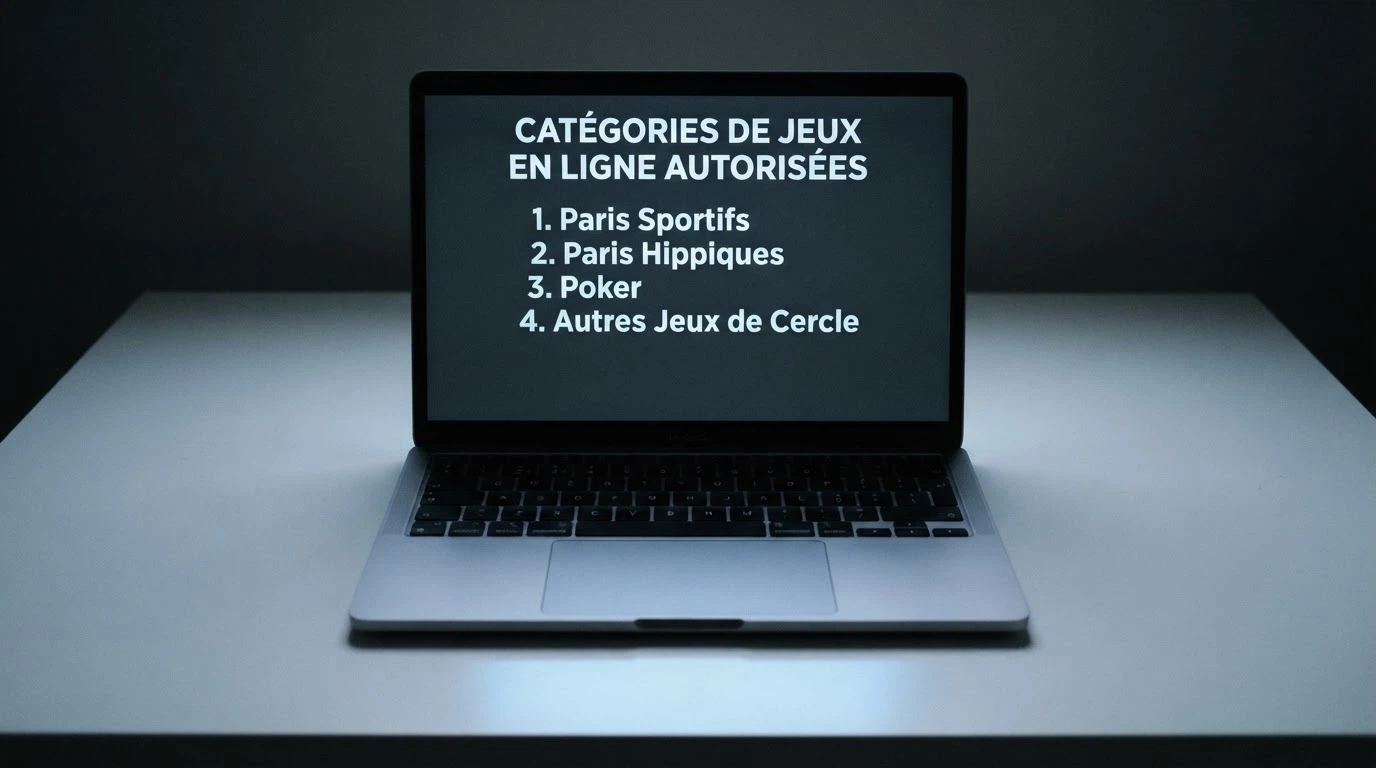 Une capture d'écran du site de l'ANJ montrant la liste des catégories de jeux autorisées en France