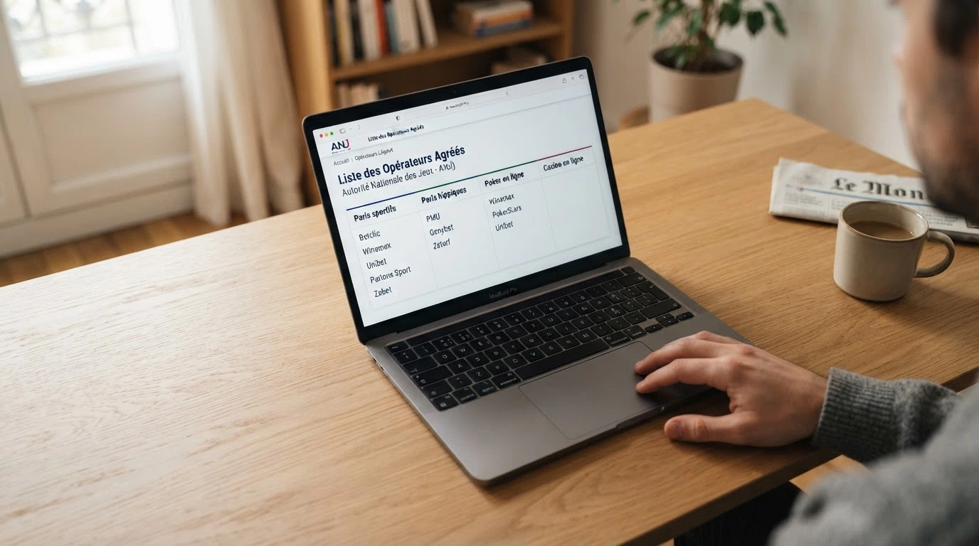 Capture d'écran de la page « Opérateurs agréés » du site anj.fr, montrant les catégories de licences (paris sportifs, hippiques, poker) sans aucune ligne pour le casino en ligne