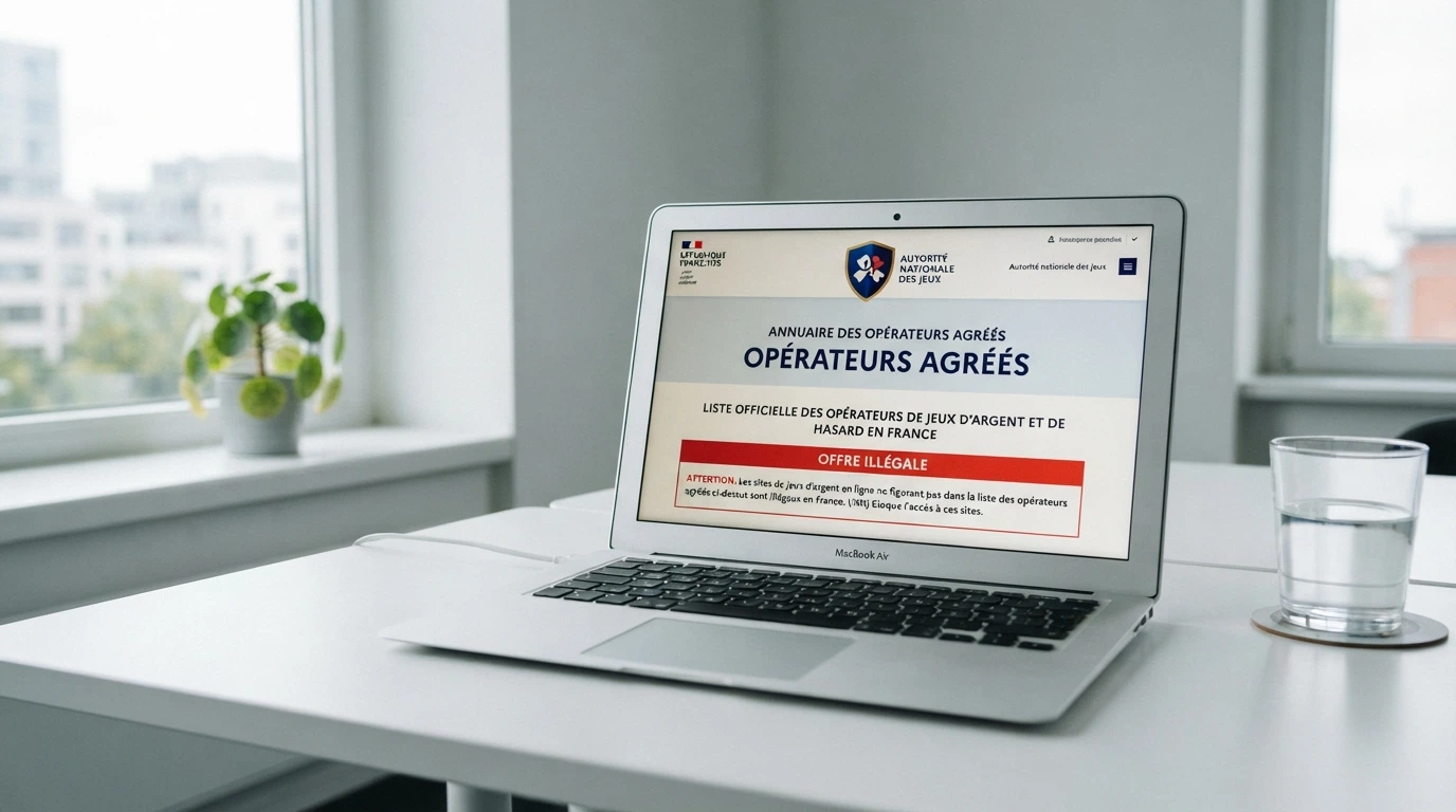 Le logo de l'ANJ sur la page d'accueil du site anj.fr, encadré par les mentions « opérateurs agréés » et « offre illégale »