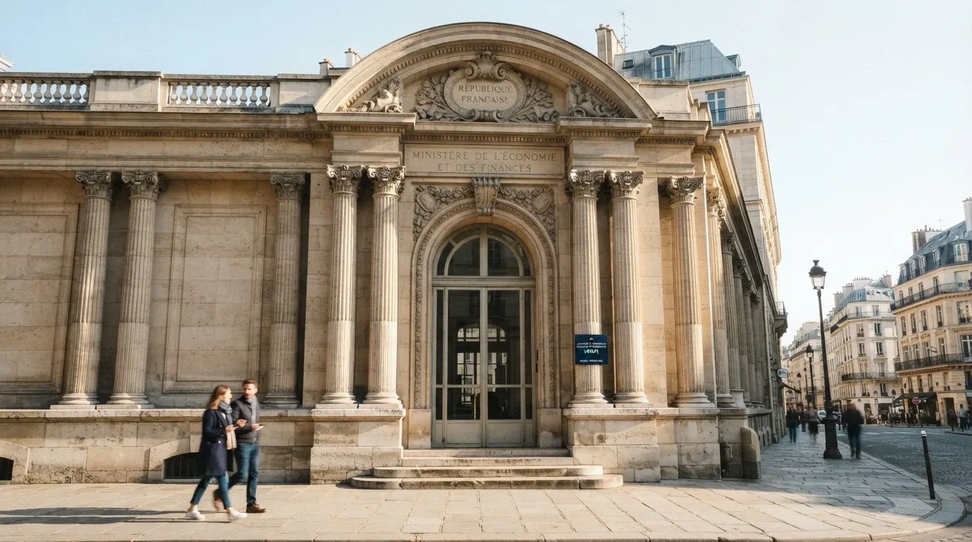 Façade du bâtiment de l'Autorité nationale des jeux à Paris, logo ANJ visible, ciel dégagé.