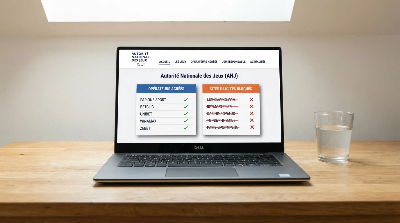 Capture d'écran de la page d'accueil du site anj.fr, le portail officiel de l'Autorité nationale des jeux