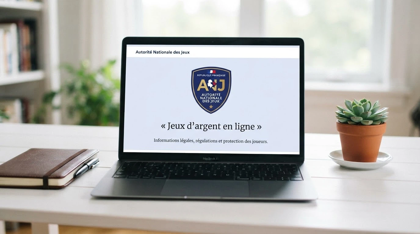 Page d'accueil du site anj.fr ouverte sur un navigateur, avec le logo officiel de l'Autorité nationale des jeux visible à l'écran