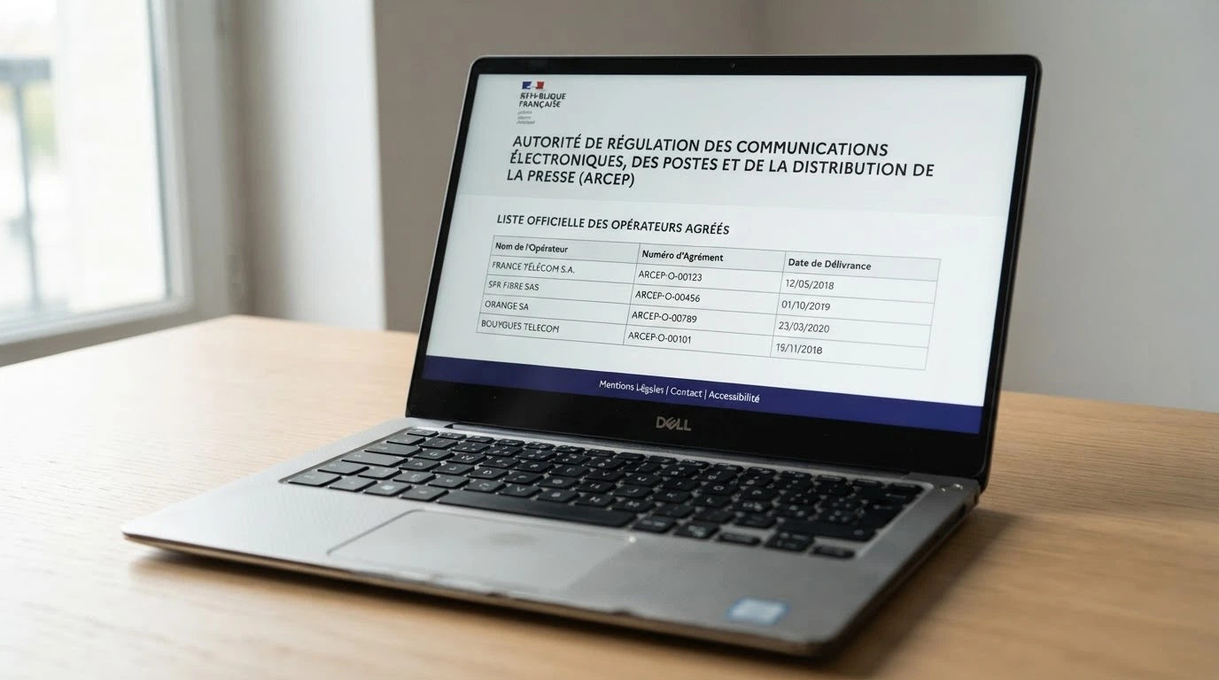 Écran affichant la page officielle de l'ANJ avec la liste des opérateurs agréés et la mention de l'interdiction du casino en ligne