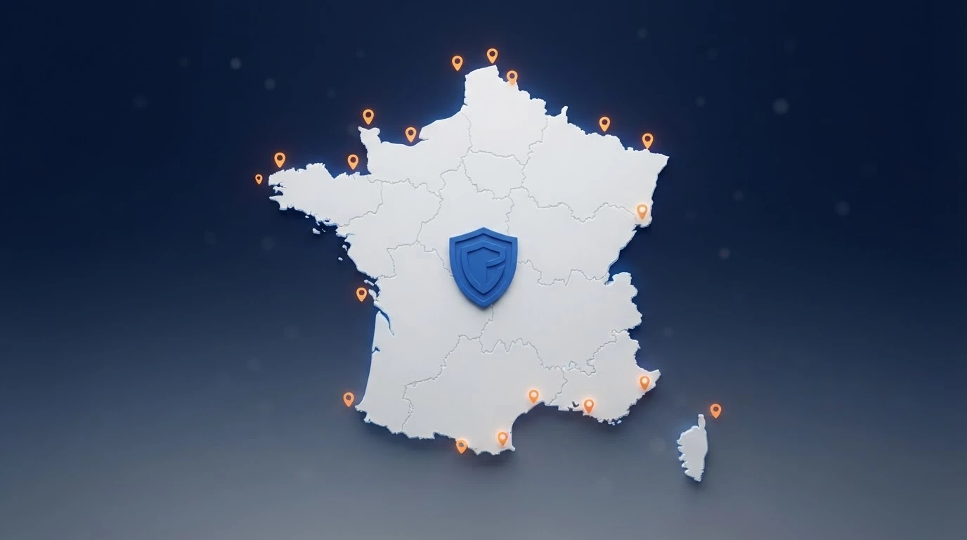 Une carte de la France métropolitaine avec les icônes des casinos offshore positionnées en périphérie, à l'extérieur des frontières, et le logo ANJ au centre