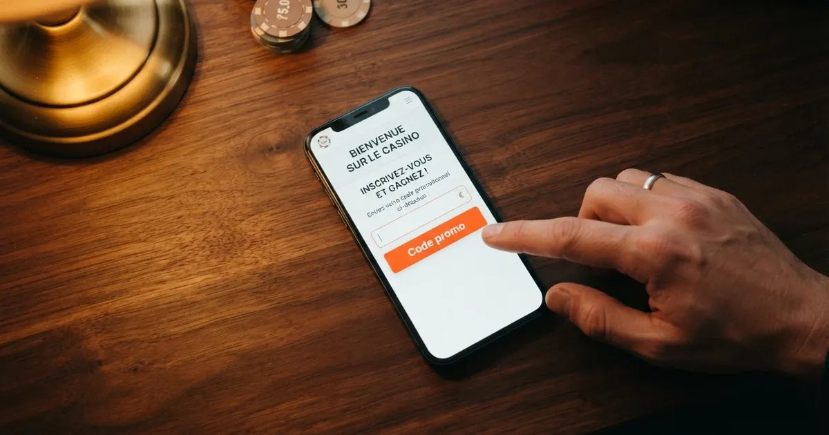 Capture d'écran d'une interface de saisie de code promo sur un casino en ligne, avec le champ texte « code promo » visible