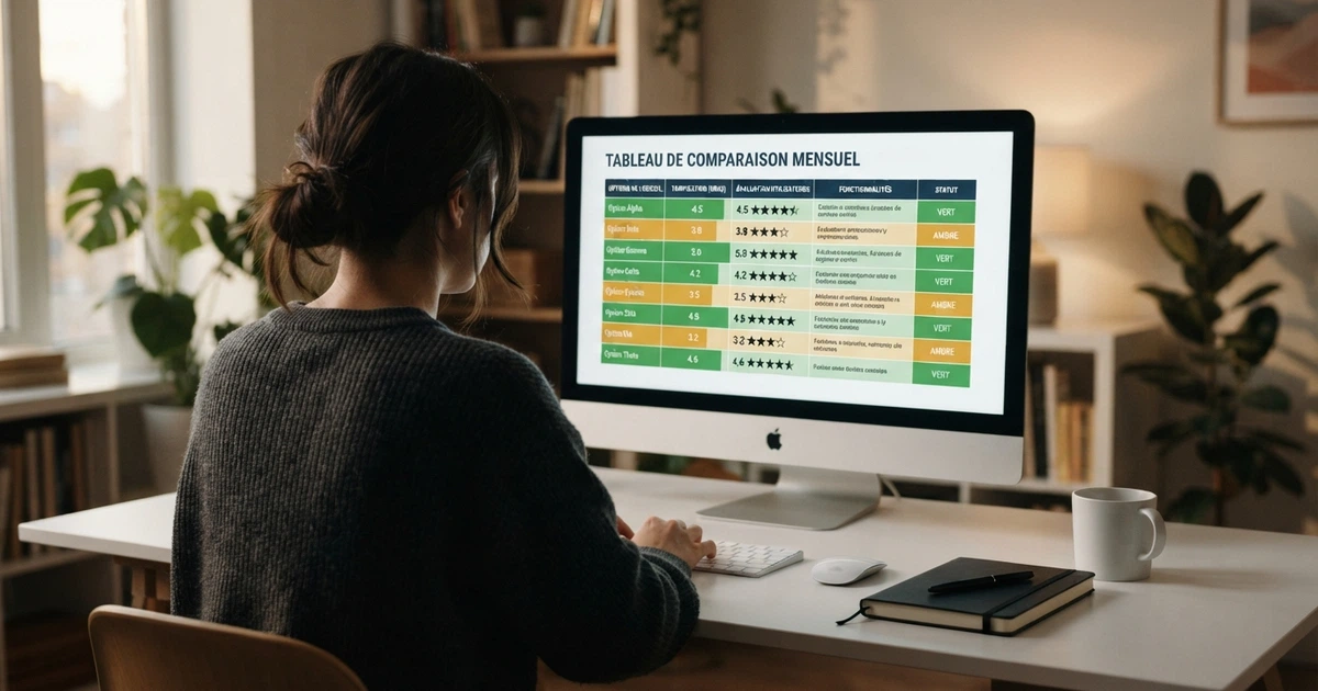 Comparaison de casinos en ligne sur un écran, avec tableau de classement, notes et badges de licence