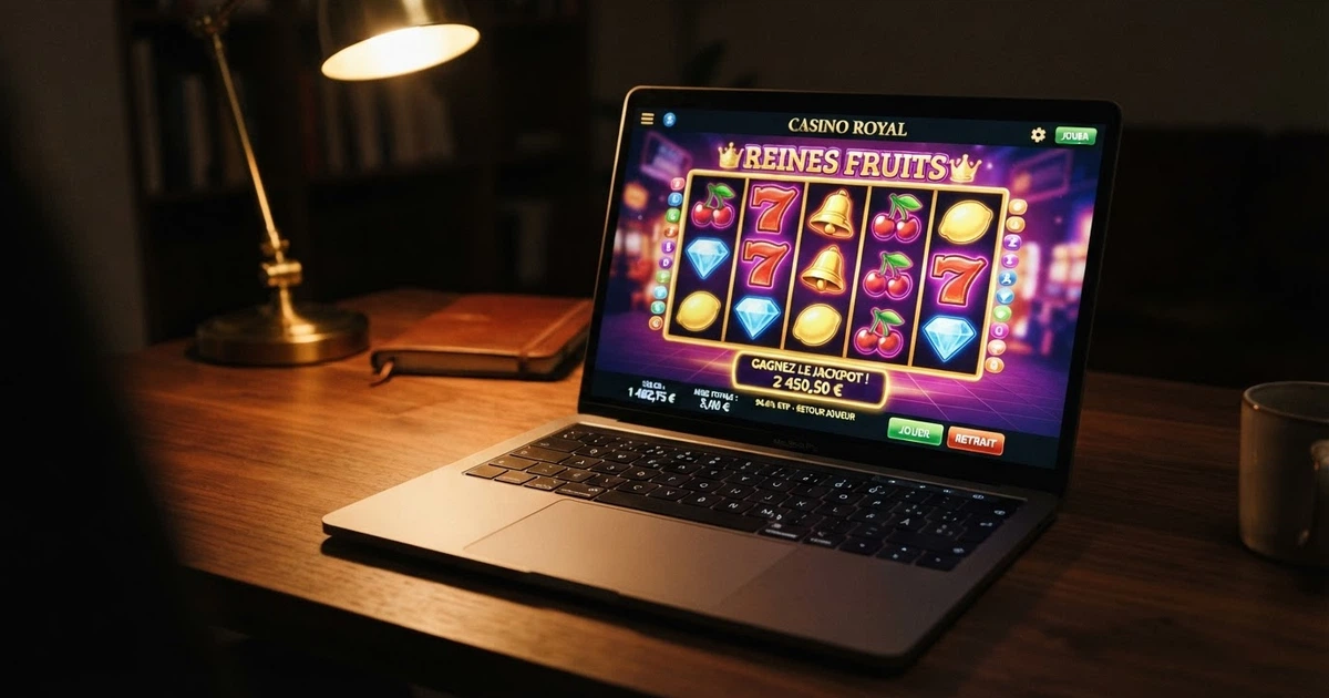 Interface d'un casino en ligne affichant une sélection de machines à sous et la mention d'un taux de redistribution