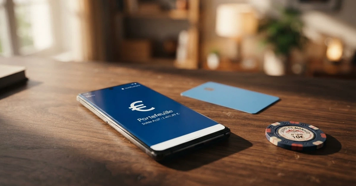 Interface MiFinity affichée sur l'écran d'un casino en ligne, une carte bancaire posée à côté d'un smartphone