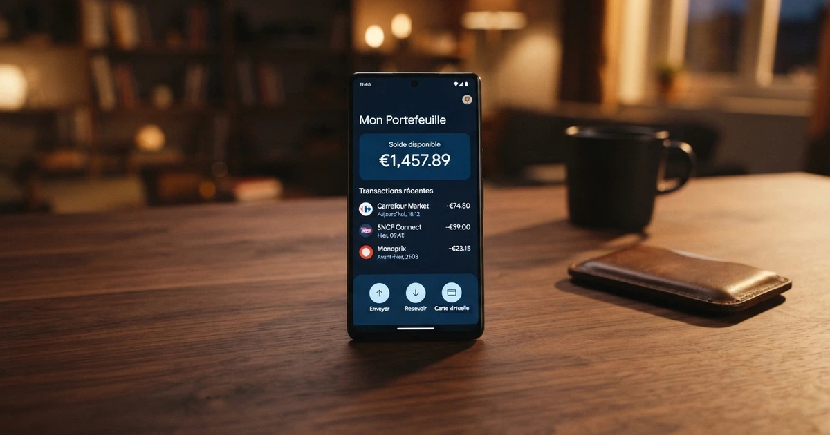 Capture d'écran de l'application MuchBetter ouverte sur un écran de téléphone, affichant le solde du portefeuille et l'historique des transactions