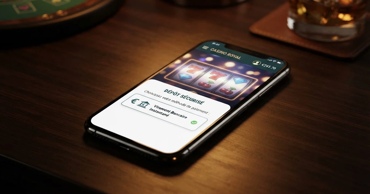 Interface d'un casino en ligne affichant l'option de dépôt par virement bancaire SEPA