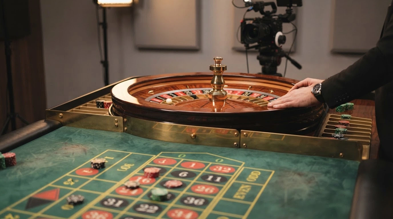 Table de roulette en direct avec un croupier, diffusée en streaming depuis un studio de casino