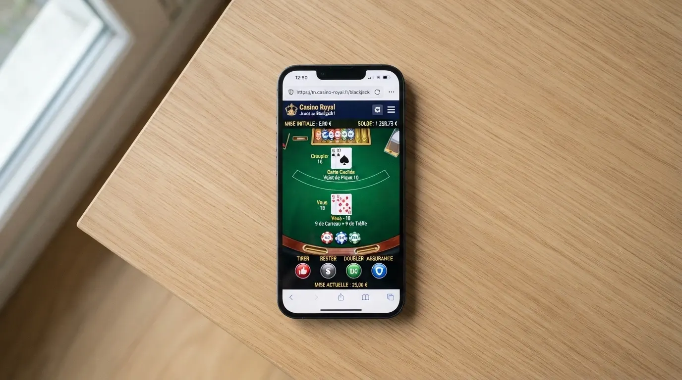 Partie de blackjack en jeu instantané HTML5 dans Chrome sur un smartphone Android