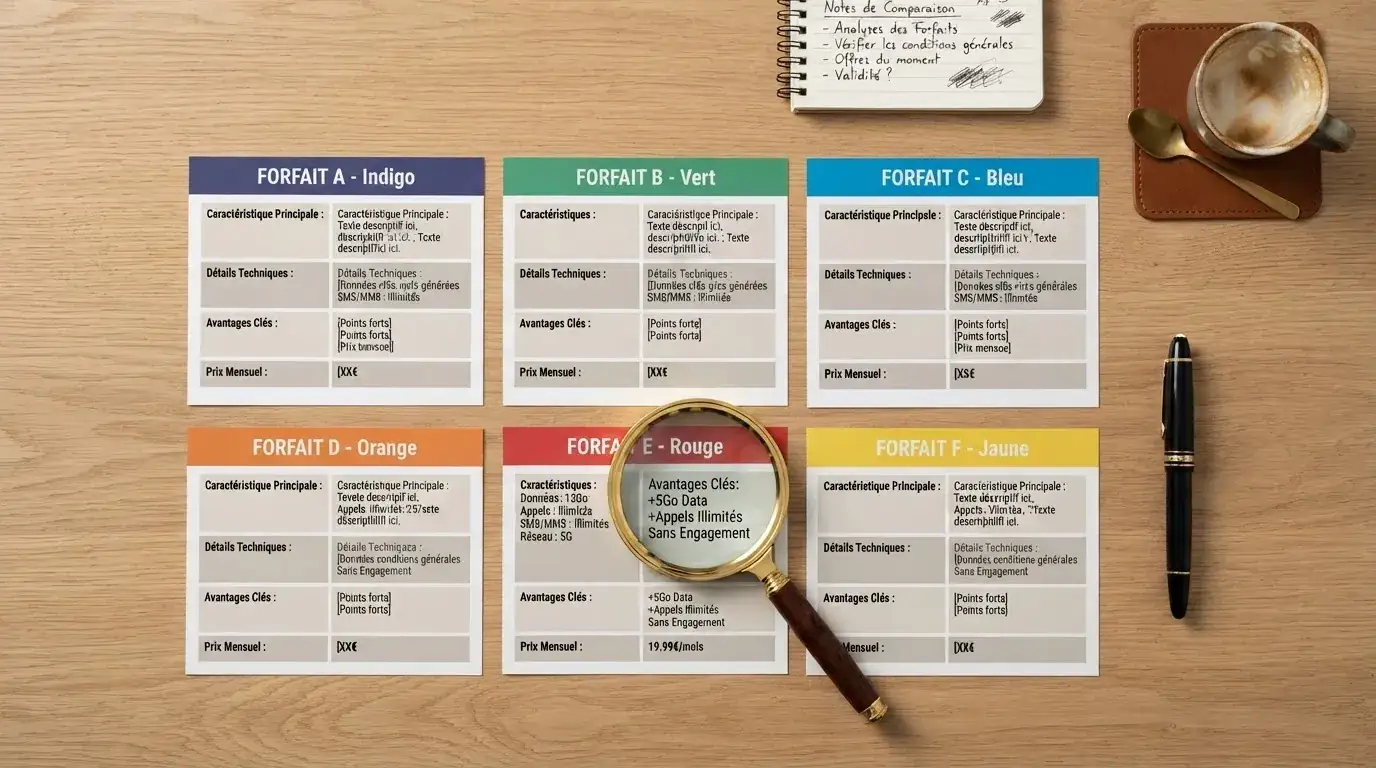 Un tableau comparatif posé sur un bureau, les logos de plusieurs casinos crypto visibles sur des fiches, une loupe posée sur la ligne des bonus