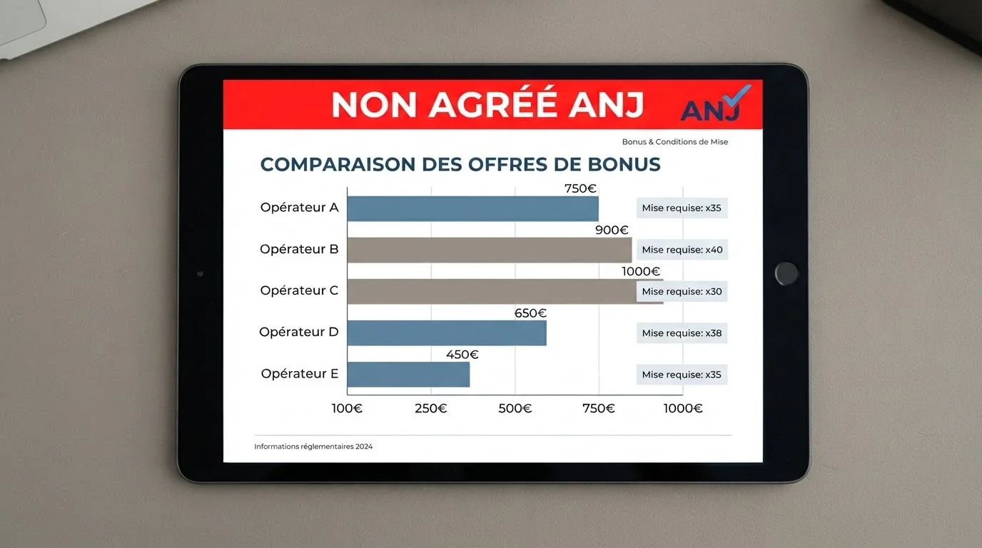 Tableau comparatif présentant plusieurs casinos avec leurs offres de free spins, conditions de mise et statut réglementaire