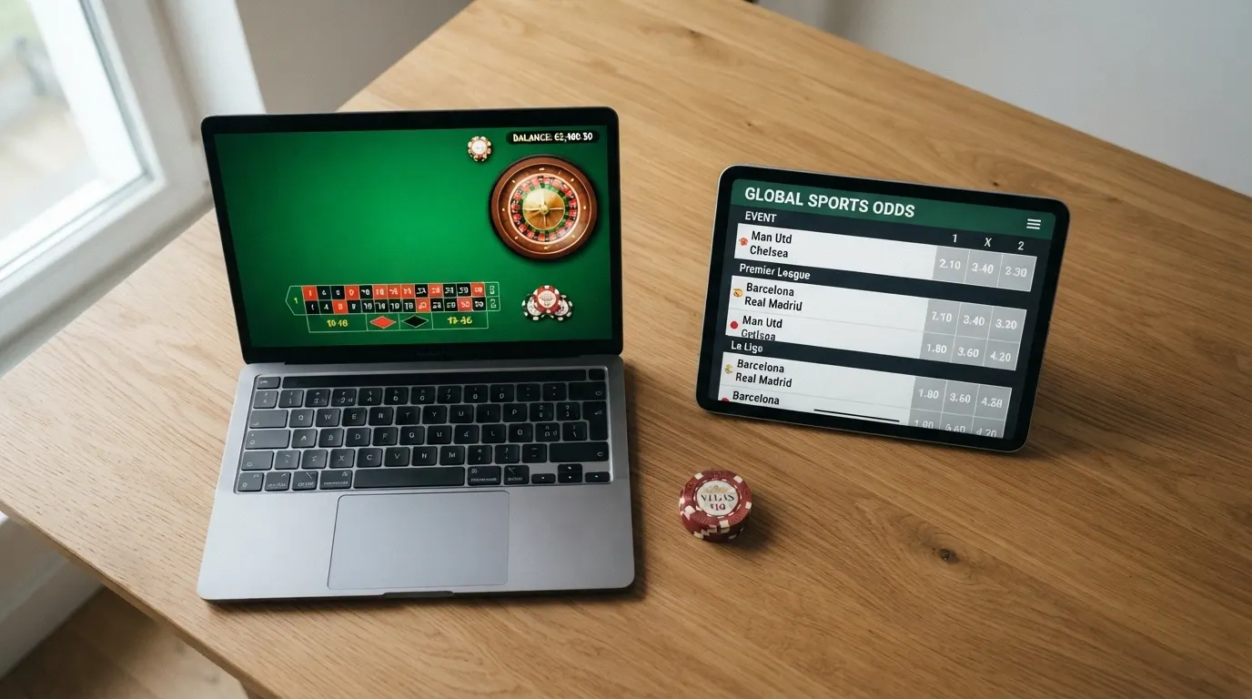 Tableau visuel comparant deux colonnes : à gauche trois logos de casinos offshore (licence Curaçao) avec l'icône d'un virement entrant, à droite sept logos d'opérateurs agréés ANJ pour les paris sportifs et le poker avec un macaron tricolore.