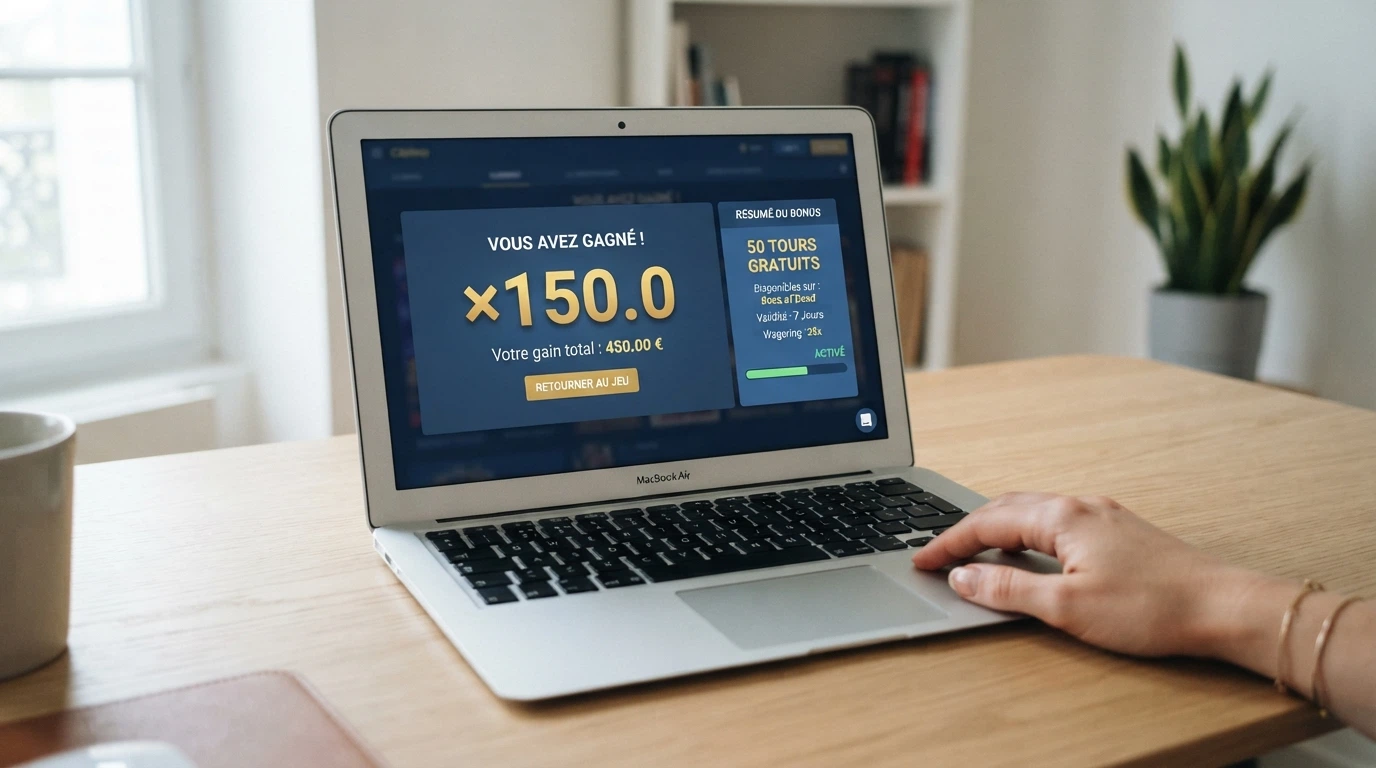 Un écran de casino affichant les conditions de mise d'une offre de free spins, avec le multiplicateur de wager mis en évidence