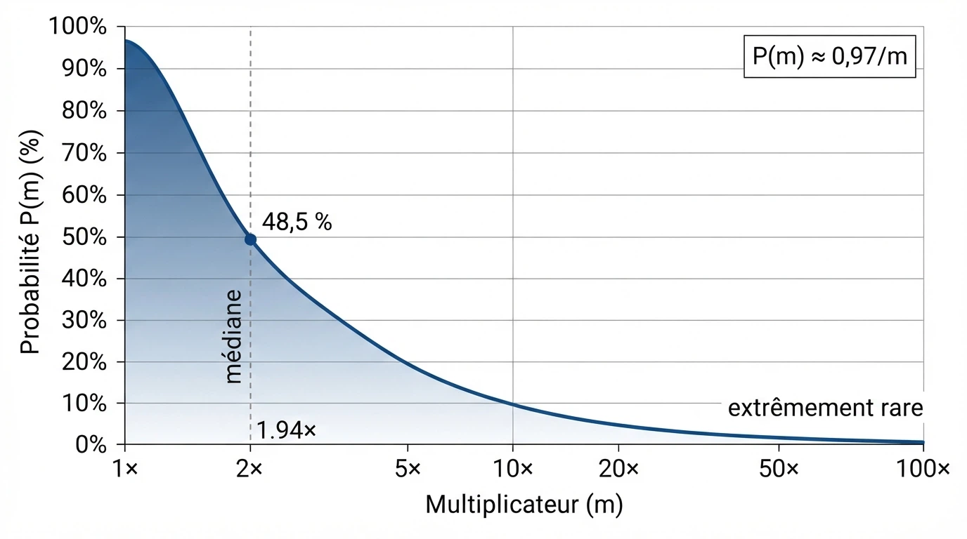 Graphique illustrant la courbe de croissance du multiplicateur et le point de crash