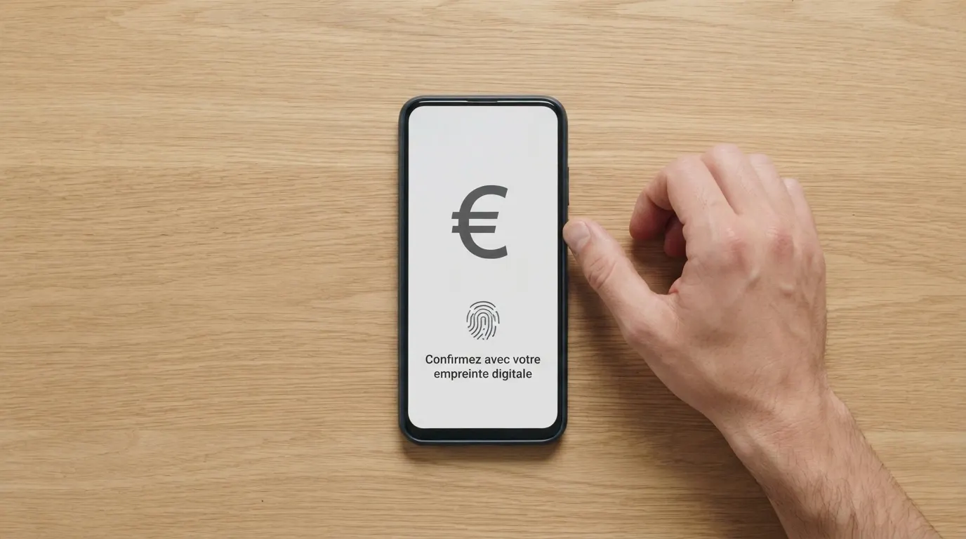 Main tenant un smartphone ouvert sur l'écran de confirmation Google Pay devant une page de caisse de casino en ligne