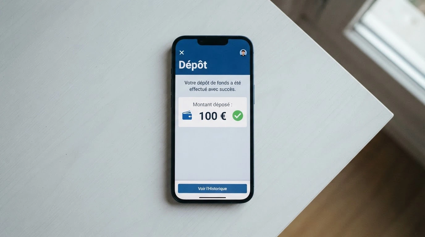 Capture d'écran du processus de dépôt EcoPayz sur un casino en ligne, montrant les champs de montant, de devise et la confirmation de transaction