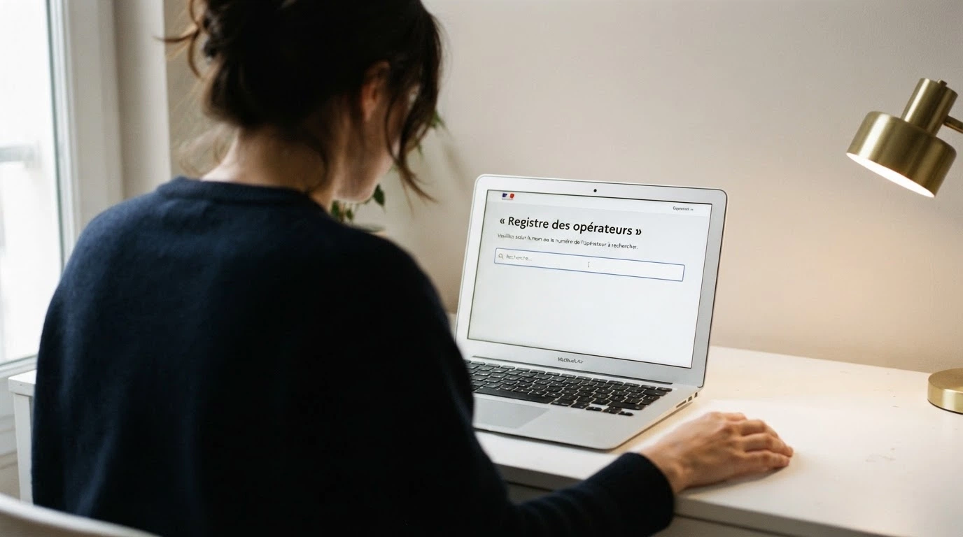 Un extrait de texte juridique français posé à côté d'un écran de casino en ligne, un tampon officiel « ANJ » lisible sur le document