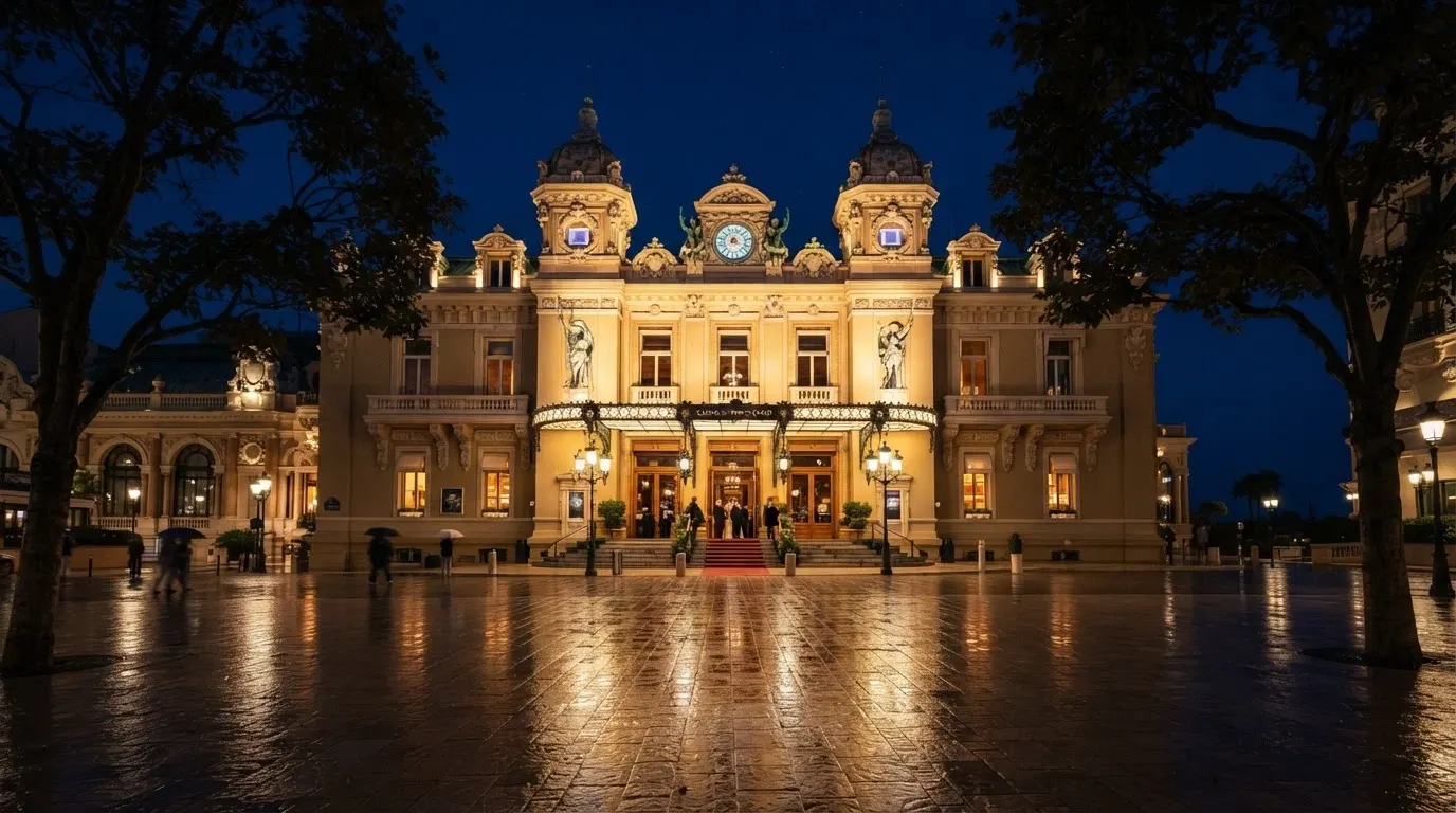 Façade illuminée du Casino Barrière Enghien-les-Bains, le plus grand casino de France