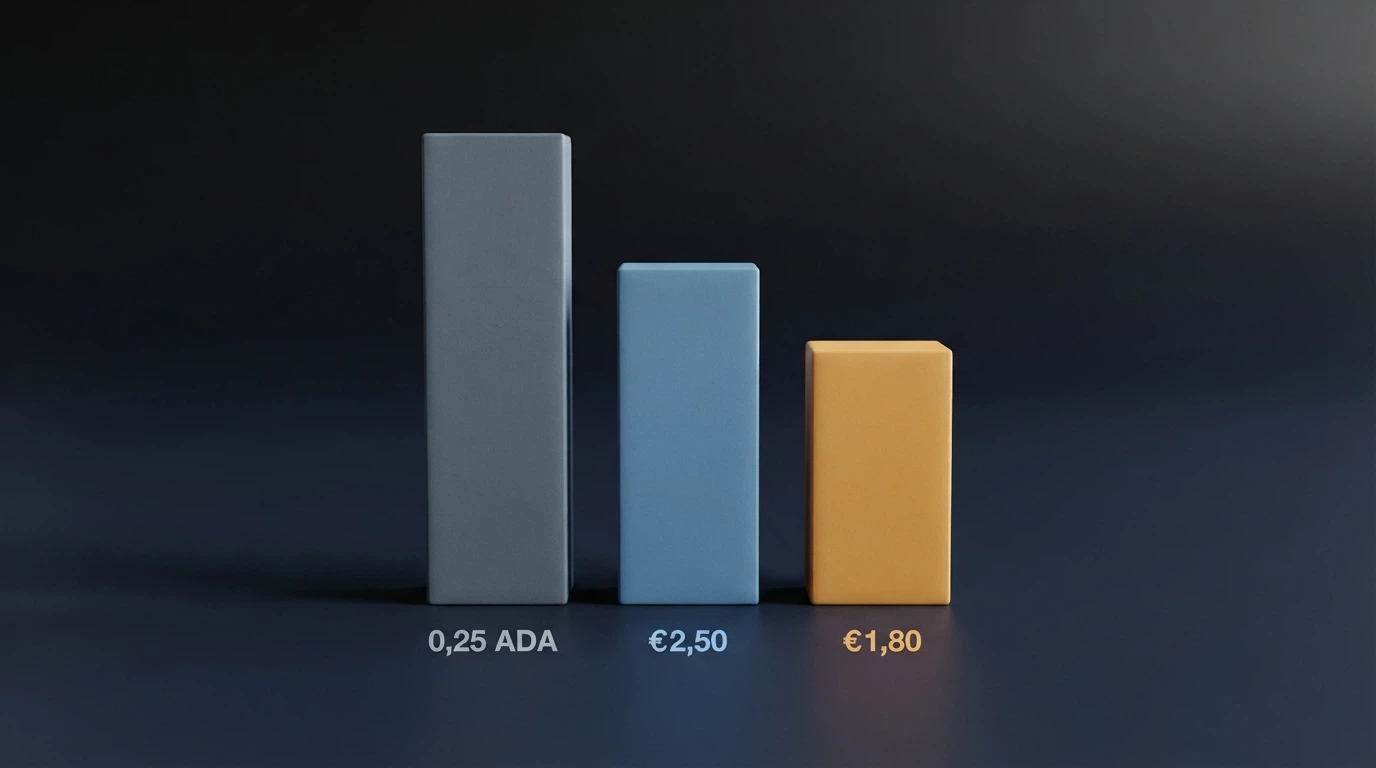 Graphique comparatif des frais de transaction Cardano, Bitcoin et Ethereum pour un dépôt casino type