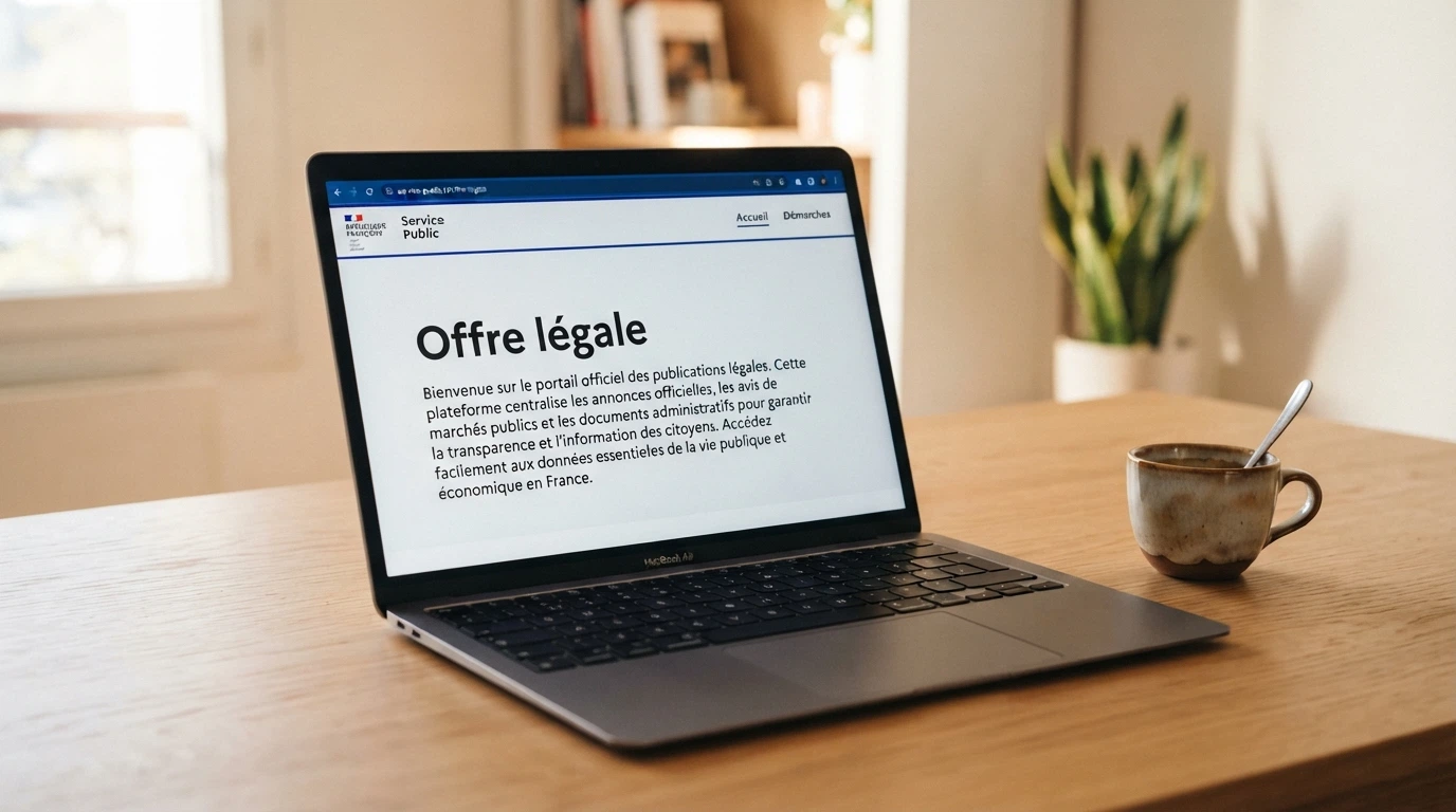 Une page officielle du site anj.fr affichée sur un écran d'ordinateur portable, avec le bandeau réglementaire visible.