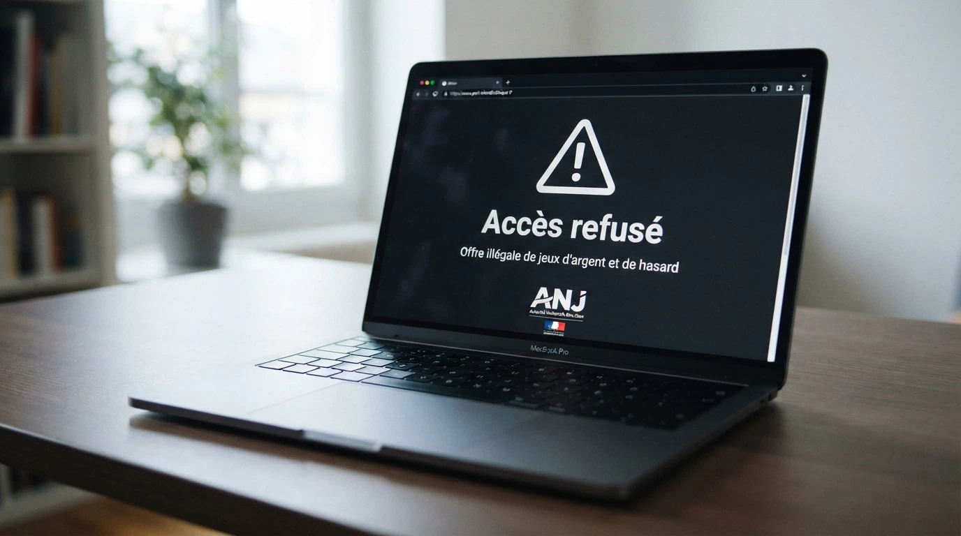 Logo officiel de l'ANJ sur la page « Offre illégale » de son site, accompagné d'un bandeau d'avertissement