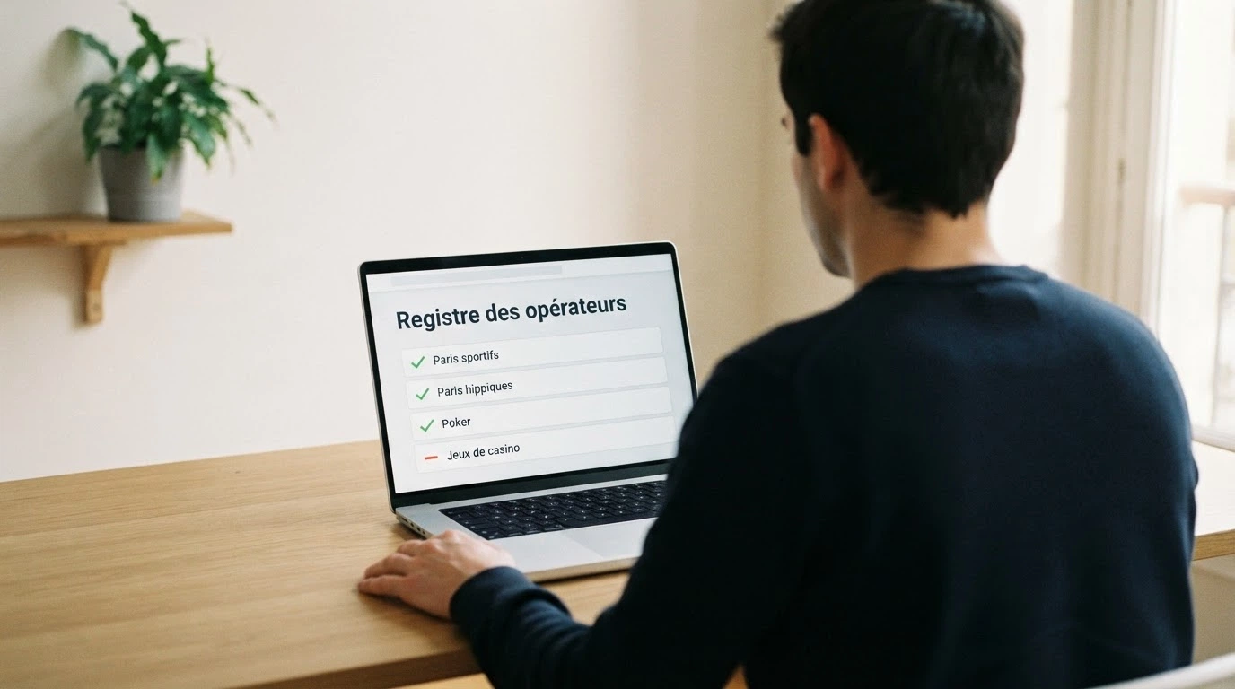 Extrait du registre officiel de l'ANJ affichant les catégories d'opérateurs agréés, avec la mention des jeux de casino en ligne absente