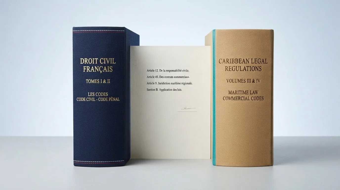 Un document officiel aux armoiries de Curaçao posé à côté d'un extrait du code pénal français ouvert à la page des jeux d'argent