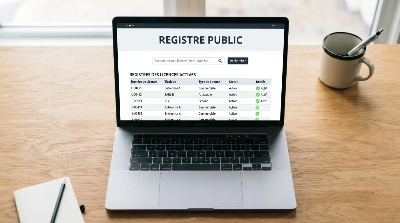 Capture d'écran du registre public des licences de la Malta Gaming Authority sur un écran d'ordinateur