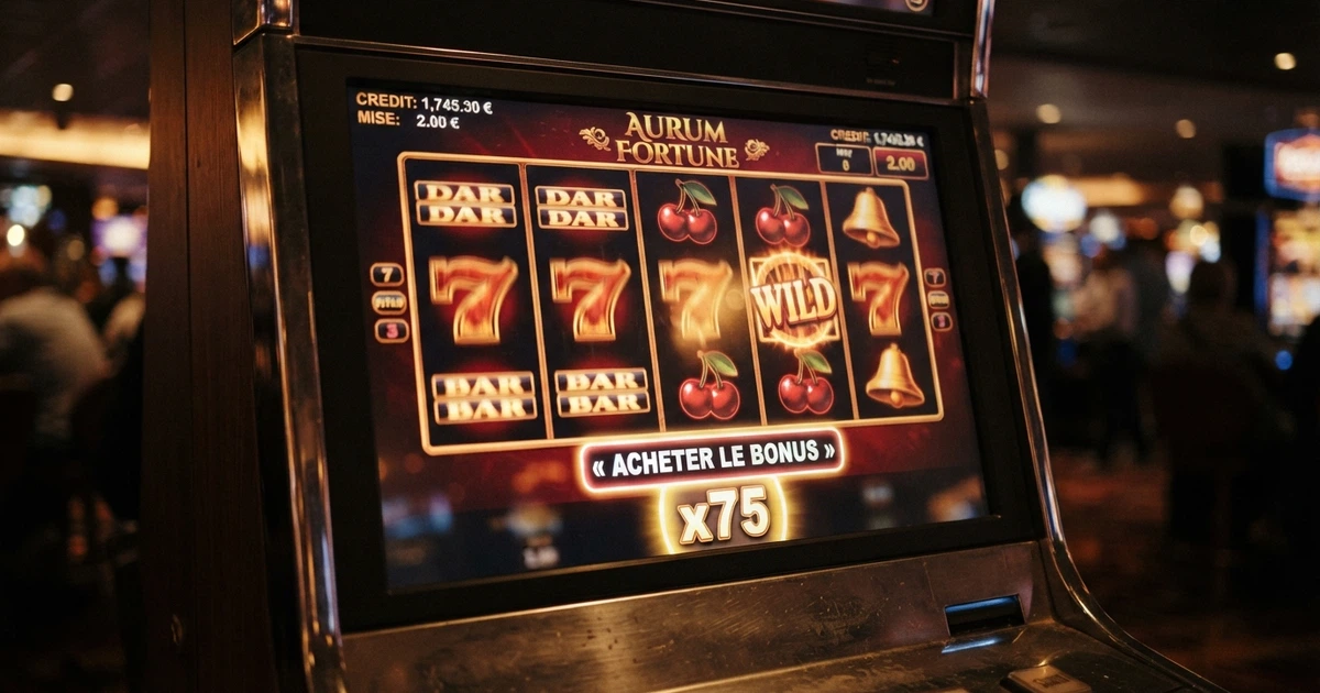Capture d’écran d’une machine à sous affichant le bouton « Buy Bonus » avec son coût en multiple de la mise