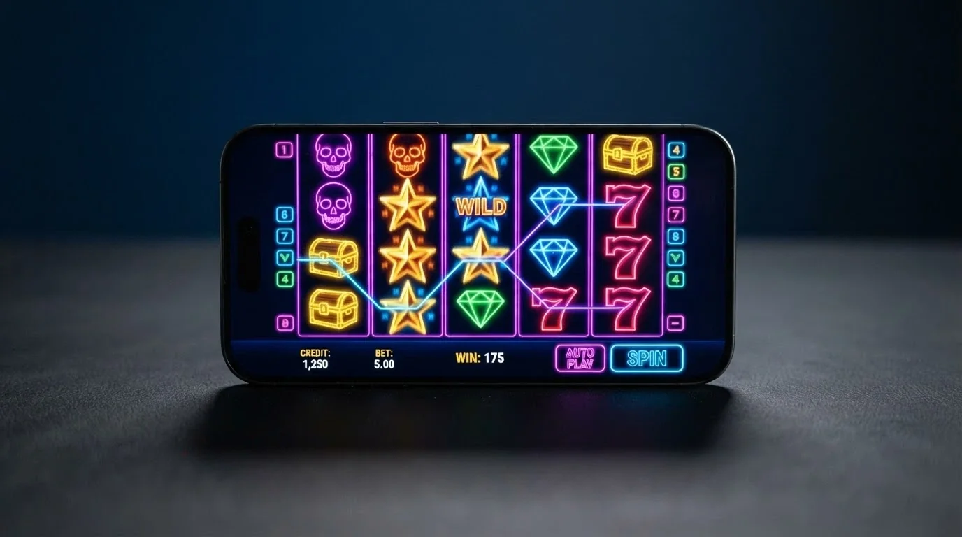 Écran de jeu d'une machine à sous Hacksaw Gaming avec son interface colorée et ses symboles caractéristiques