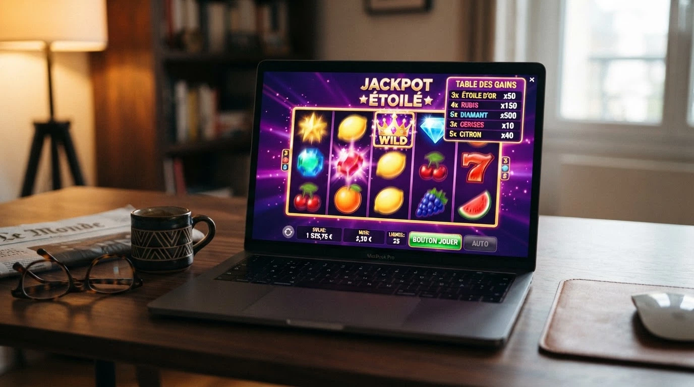 Une sélection de grilles de machines à sous populaires (Starlight Princess, Book of Dead, Money Train 2) sur un écran de casino en ligne, avec l'interface de jeu visible.