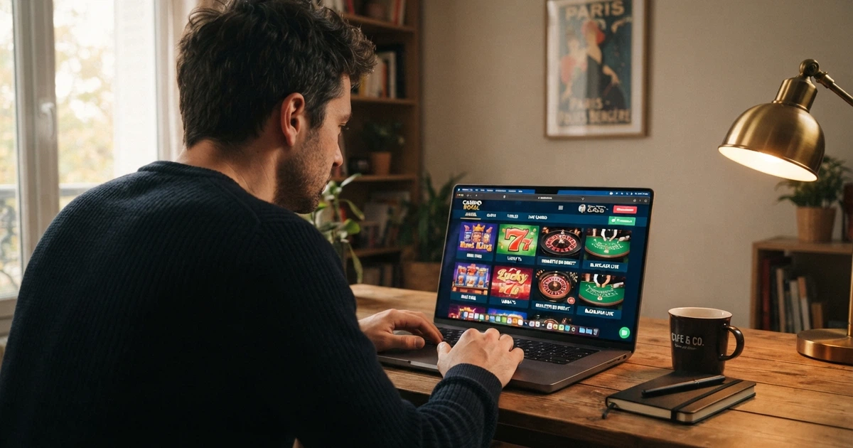 Un joueur français examinant une comparaison de casinos en ligne sur l'écran de son ordinateur portable