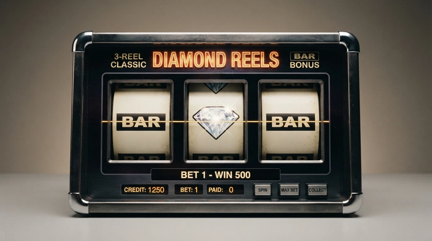 Capture d'écran du jeu Triple Diamond d'IGT montrant ses trois rouleaux, sa ligne de paiement unique et ses symboles classiques diamant et BAR