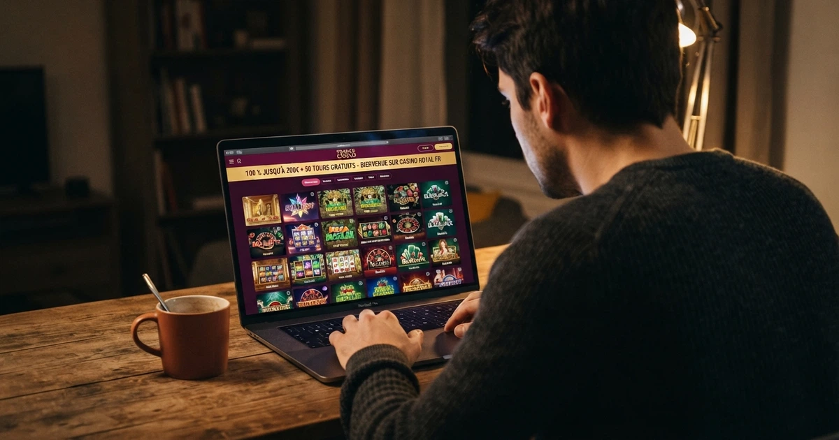 Page d'accueil d'un casino en ligne offshore affichant une grille de machines à sous colorées et un bandeau de bonus de bienvenue