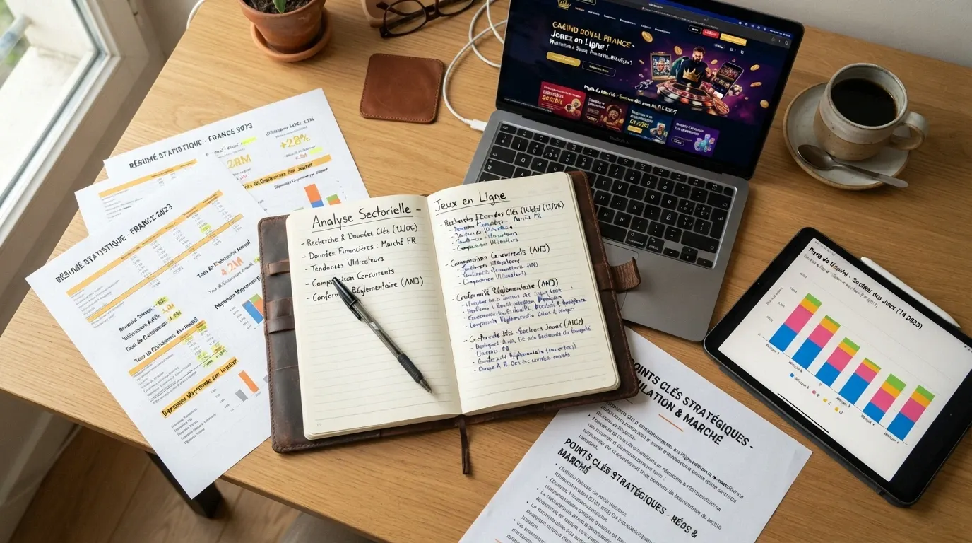 Carnet de notes, captures d'écran de fiches opérateurs et page ANJ étalés sur un bureau