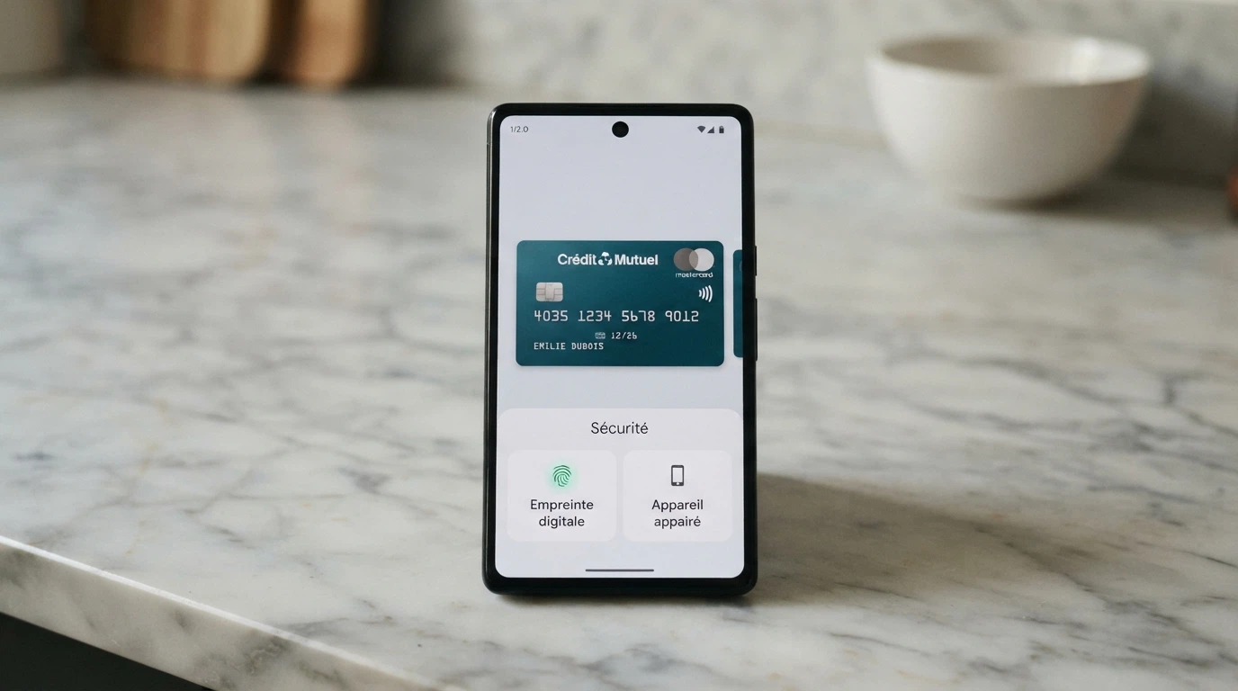 Gros plan sur la carte virtuelle MuchBetter dans l'application mobile, avec le logo MuchBetter et les options de sécurité visibles (Touch ID, appairage)