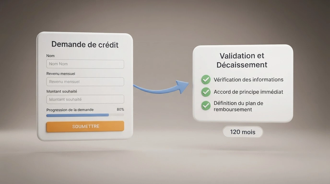 Un schéma en deux colonnes : à gauche le parcours client FLOA, à droite le parcours BNP Paribas Personal Finance, avec une flèche indiquant le transfert du dossier