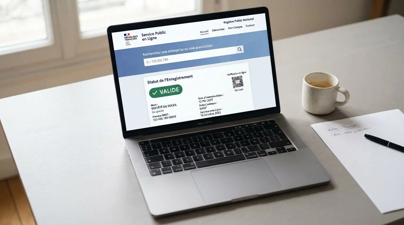 Écran d'ordinateur affichant le registre public de l'Anjouan Gaming Authority avec une recherche par domaine en cours, certificat QR visible en surimpression