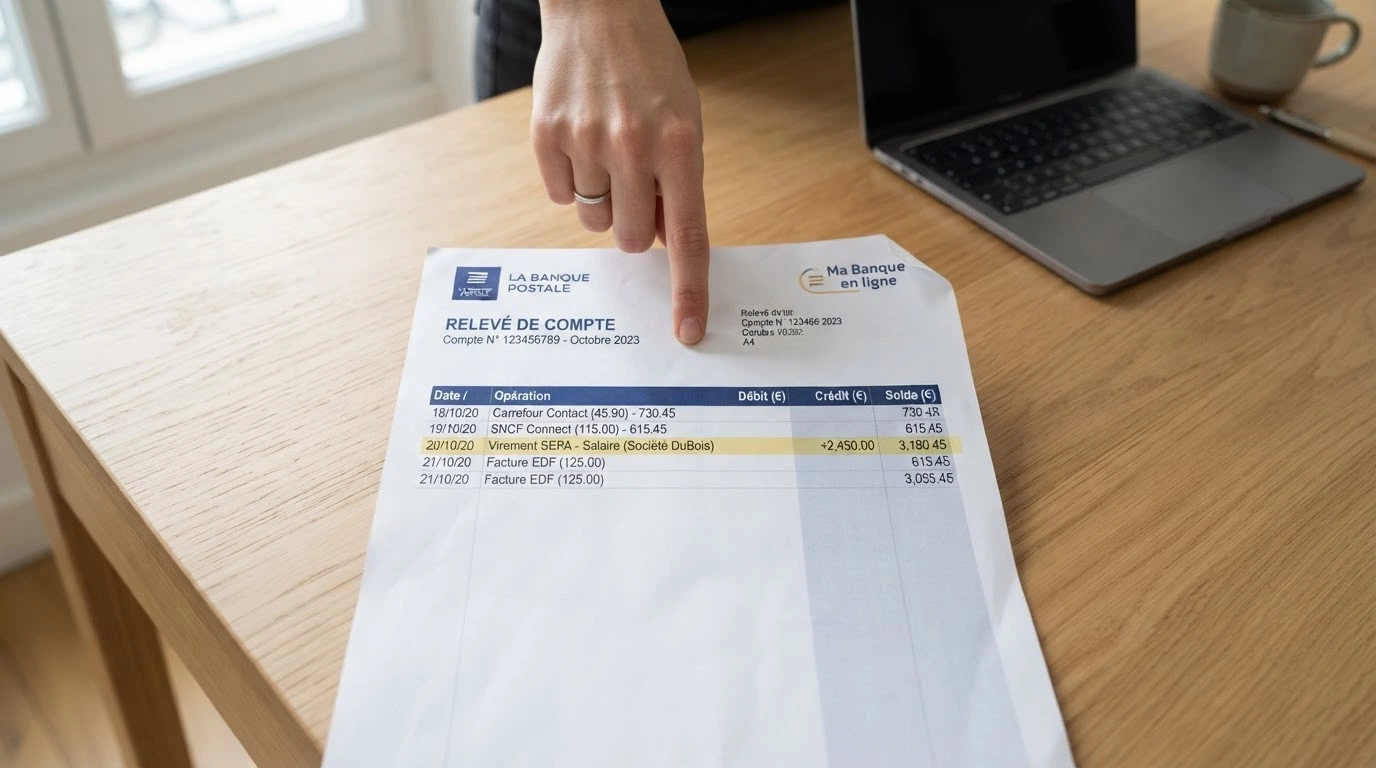 Relevé bancaire affichant un virement SEPA émis vers un casino en ligne, avec le délai de crédit